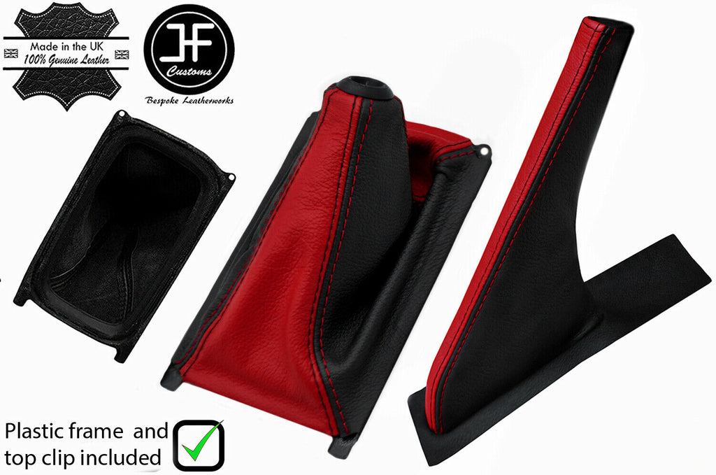 BLACK&RED LETHR GEAR GAITER WITH FRAME+HANDBRAKE GAITER FOR HONDA CIVIC 88-95