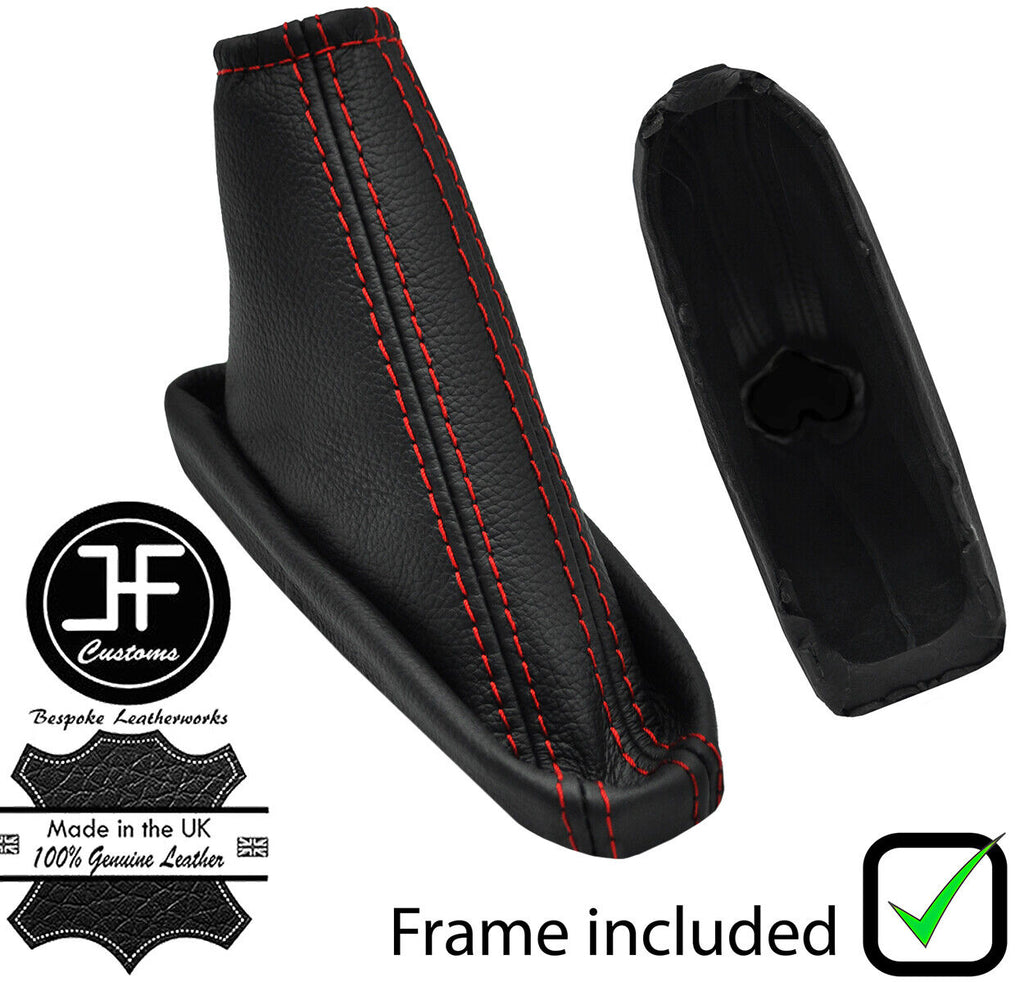 RED STITCH LEATHER HANDBRAKE GAITER+PLASTIC FRAME FOR FORD FOCUS MK1 98-04