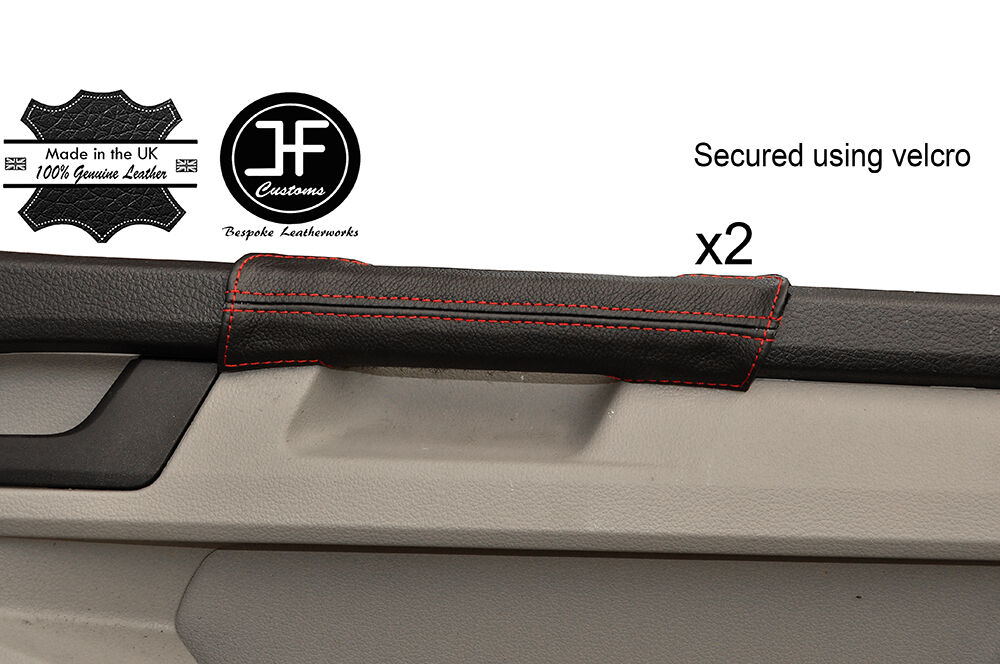 RED STITCH 2X DOOR HANDLE LEATHER COVERS FITS VW T6 TRANSPORTER 2015-2017