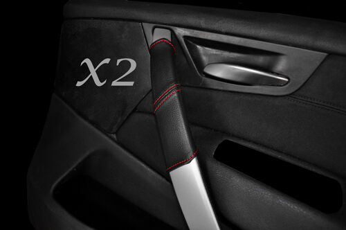 RED STITCH FITS BMW X3 E83 2004-2010 2X FRONT DOOR HANDLE LEATHER COVERS ONLY