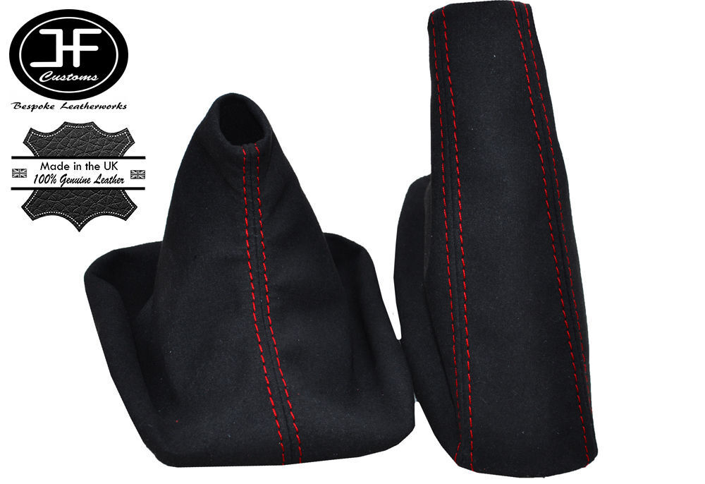 RED STITCHING FITS BMW E90 E91 E92 E93 BLACK SUEDE GEAR HANDBRAKE GAITER SET