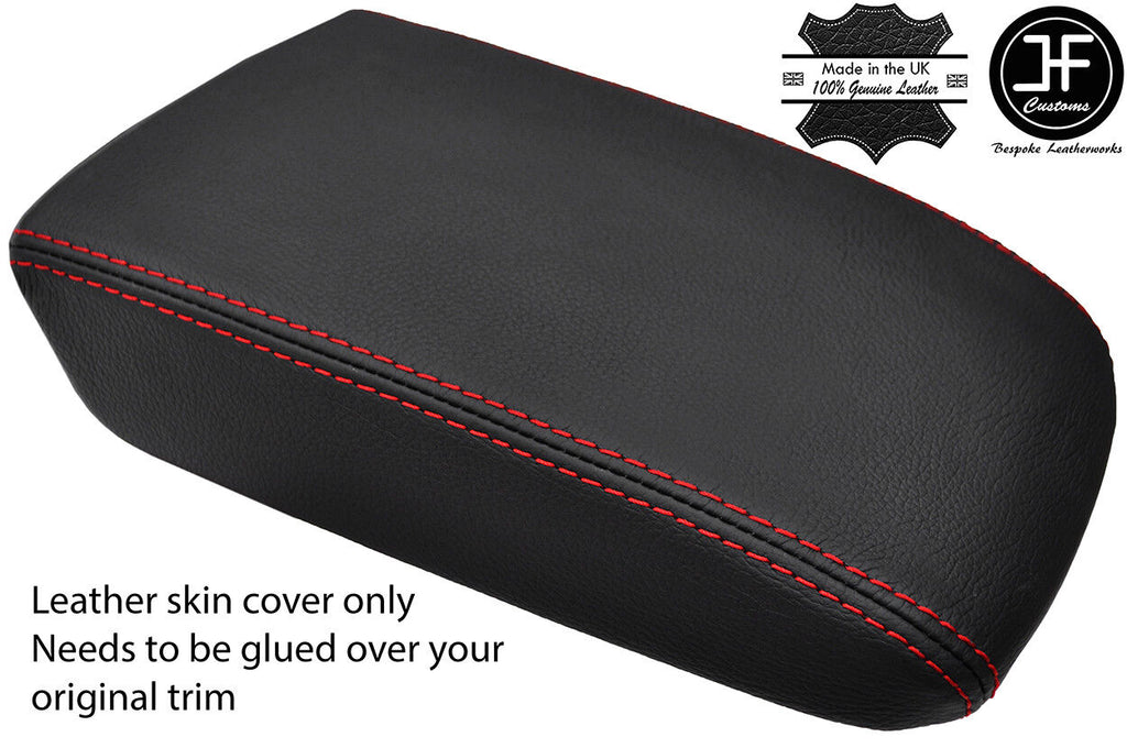 RED STITCH TOP GRAIN LEATHER ARMREST LID COVER FITS VW TIGUAN MK2 2016-2018