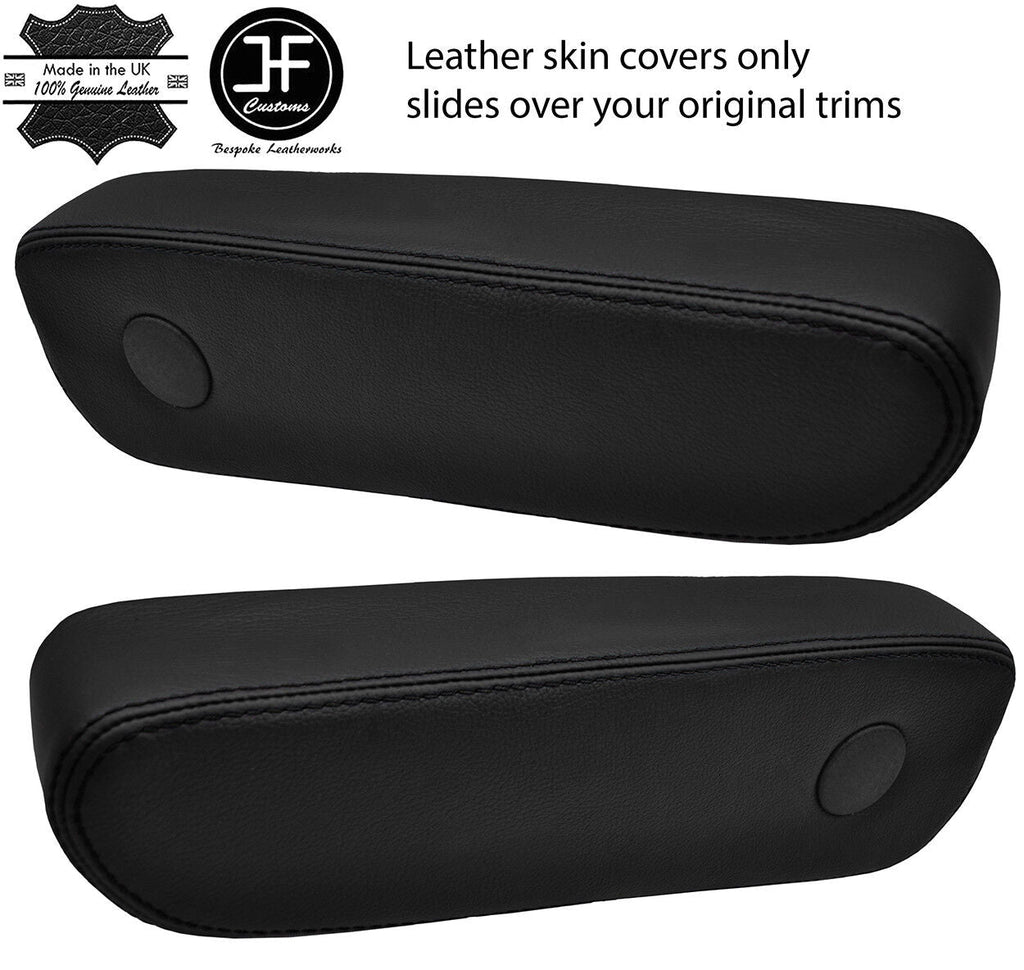 BLACK STITCH 2X SEAT ARMREST REAL LEATHER COVERS FITS BMW E23 E28 5 & 7 SERIES
