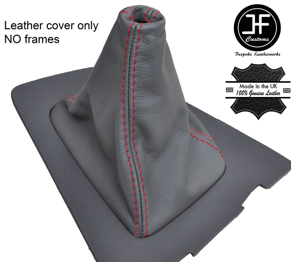 RED STITCH MANUAL REAL GREY LEATHER GEAR GAITER FITS VOLVO S60 2001-2007