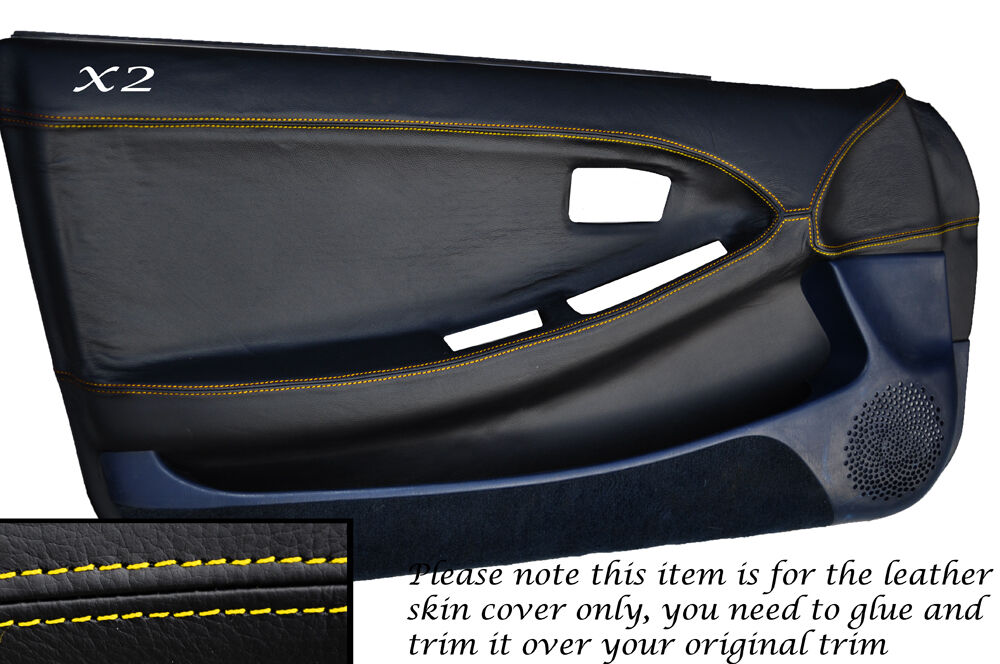 YELLOW STITCH 2X FULL DOOR CARD LEATHER SKIN COVER FITS TOYOTA MR2 MK2 1989-2000