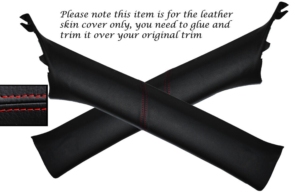 RED STITCH 2X A POST PILLARS LEATHER COVERS FITS SUBARU IMPREZA WRX STI 08-13