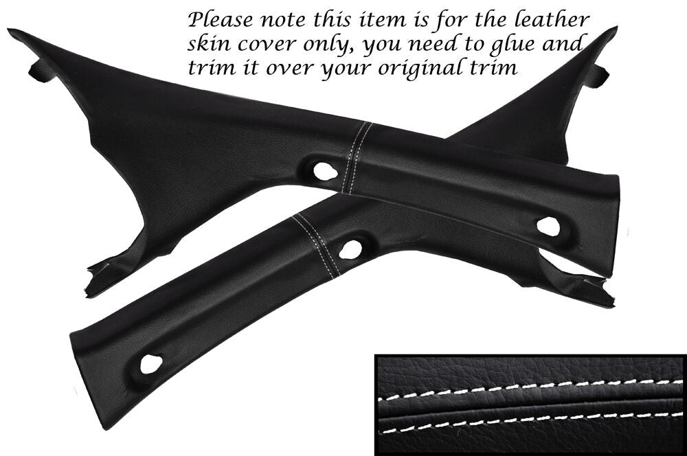 WHITE STITCH WINDSCREEN A PILLAR LEATHER COVERS FITS NISSAN NAVARA D40 05-13