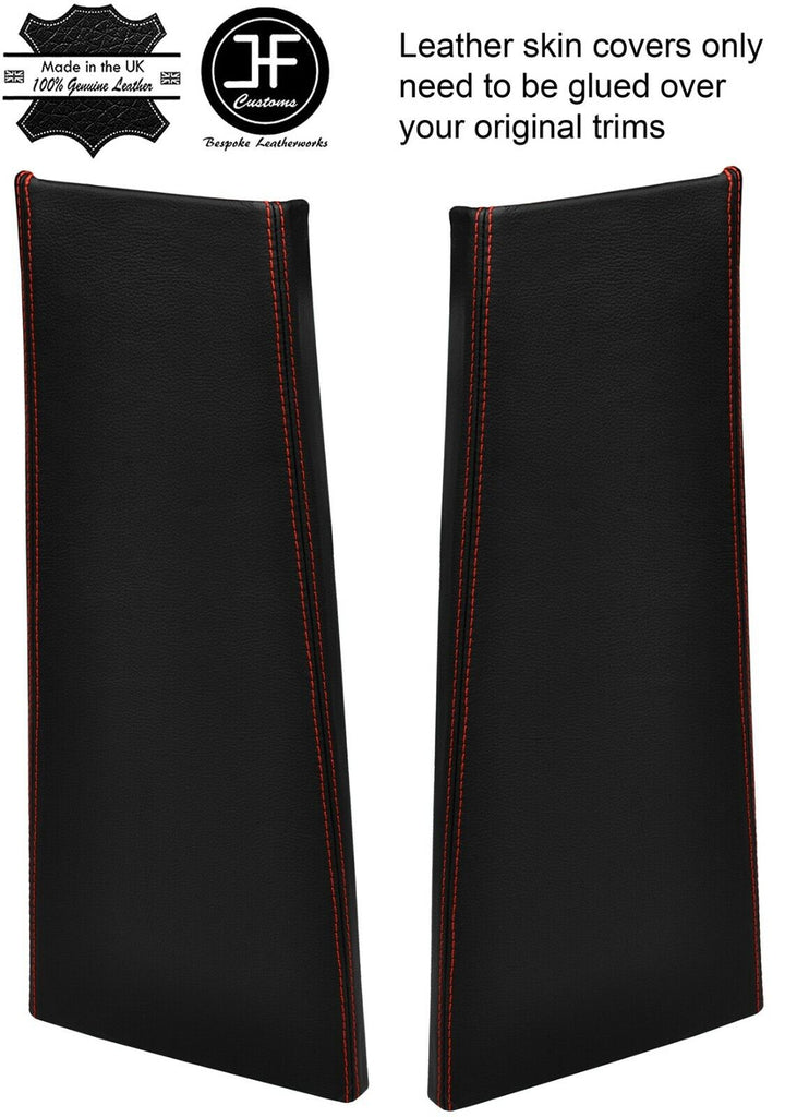 RED STITCH 2X LOWER B PILLAR REAL LEATHER COVERS FOR RANGE ROVER SPORT 05-13