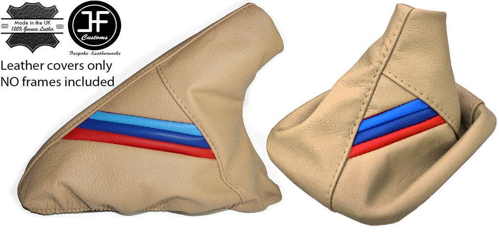 CREAM LEATHER TRI STRIPES GEAR & HANDBRAKE GAITER FITS BMW E36 E46 1991-2005