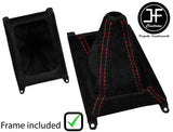 RED STITCH SUEDE GEAR GAITER + PLASTIC FRAME + TOP RING FOR HONDA CRX 88-91