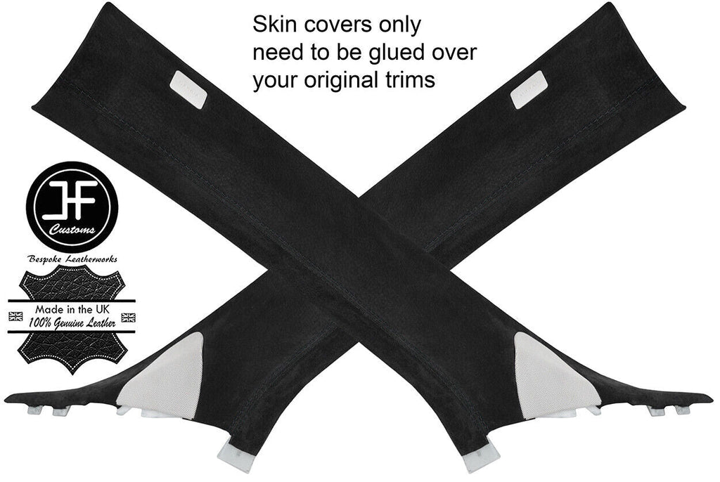 BLACK STITCHING 2X A PILLAR REAL SUEDE COVERS FITS TESLA MODEL S 2012-2016