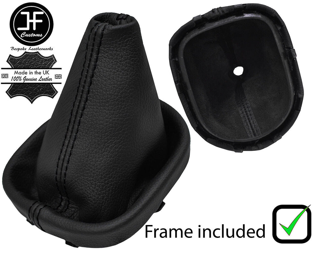 BLACK STITCH REAL LEATHER MANUAL GAITER+PLASTIC FRAME FITS VW TOURAN 2003-2009