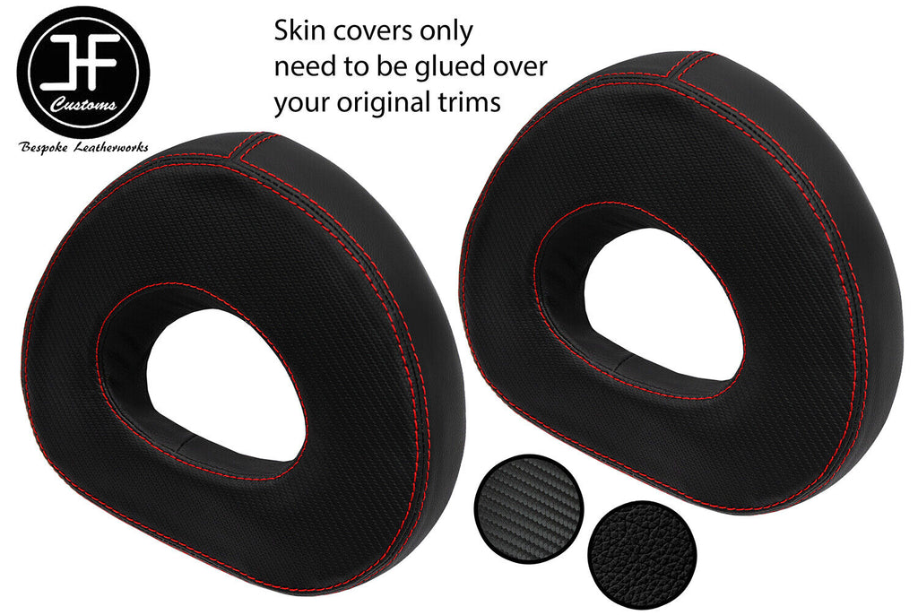 RED STITCH 2X HEADREST LEATHER AND CARBON COVERS FOR SMART ROADSTER 452 03-05