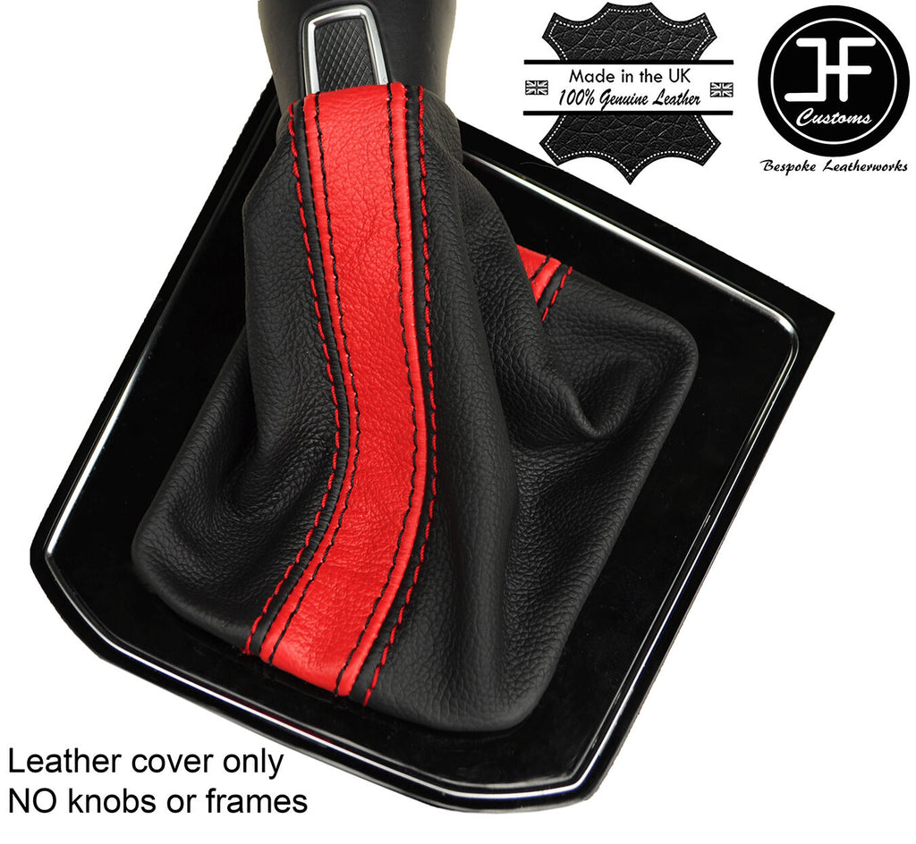 BLACK & RED STRIPE REAL LEATHER MANUAL GEAR GAITER FITS VW TOURAN 5T 15-17