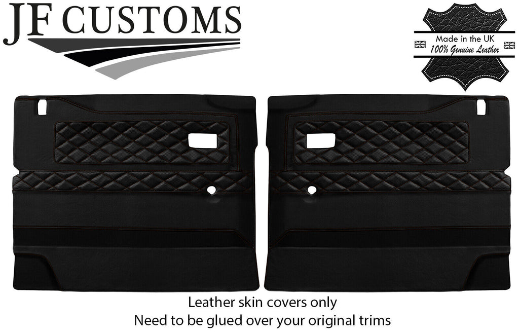 BROWN STITCH LUXE-LEATHER 2X FRONT DOOR CARD COVERS FOR DEFENDER 90 110 STYLE 3