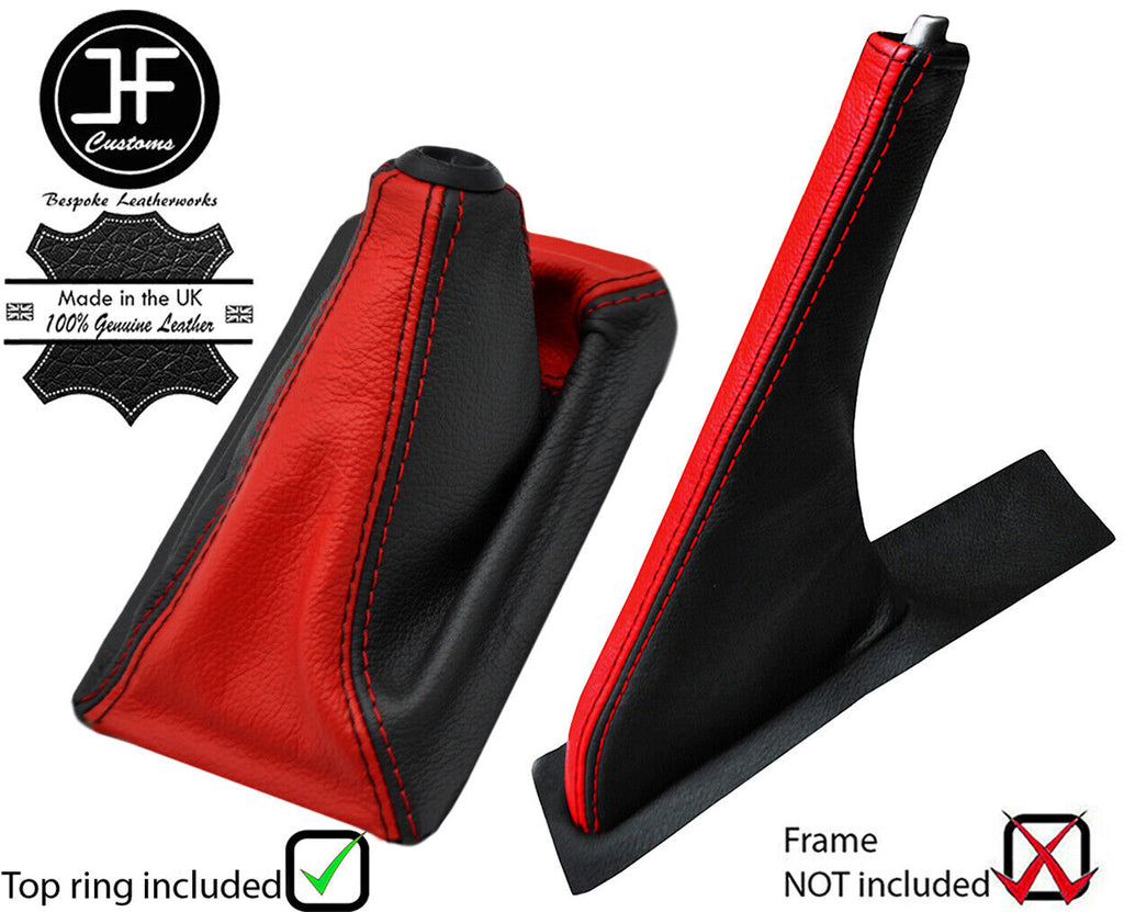 BLACK&RED LEATHER GEAR GAITER+TOP RING+HANDBRAKE GAITER FOR HONDA CIVIC 88-95