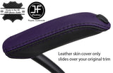 BLACK & PURPLE TOP GRAIN REAL LEATHER HANDBRAKE HANDLE COVER FOR FORD KUGA 08-16