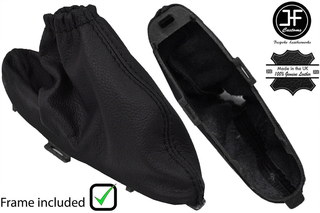 BLACK STITCH LEATHER HANDBRAKE GAITER + PLASTIC FRAME FOR JAGUAR X-TYPE 01-09