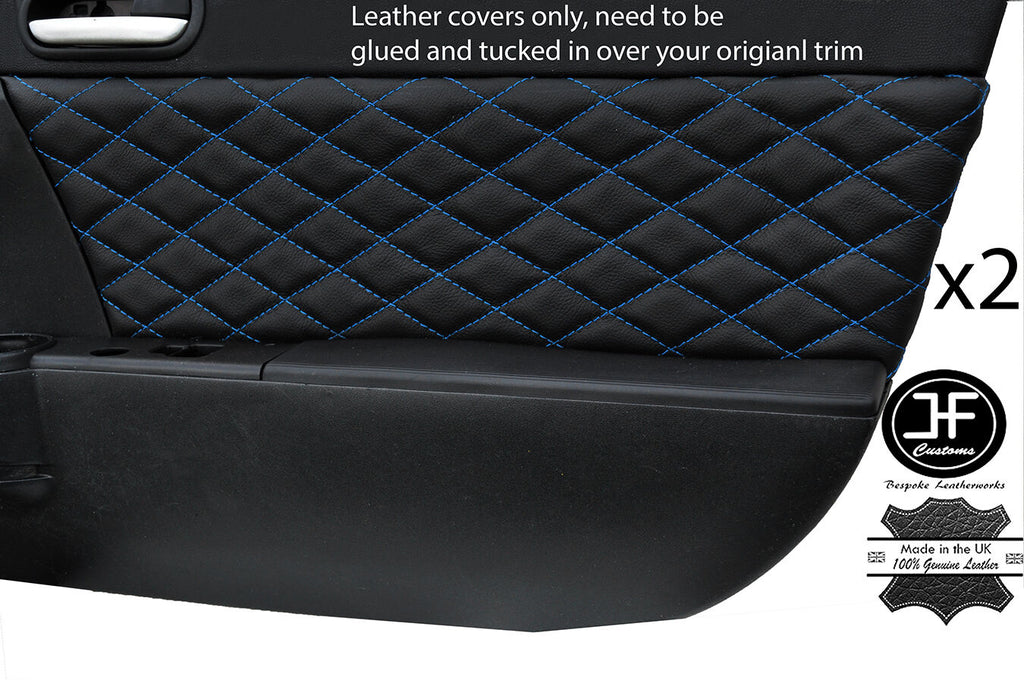 BLUE DIAMOND STITCH 2X DOOR CARD TRIM LEATHER COVERS FITS MAZDA MX5 MK3 05-14