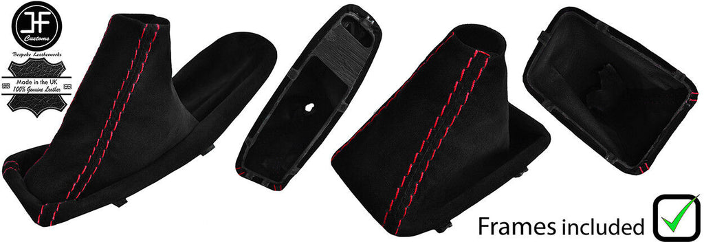 RED STITCH SUEDE AUTOMATIC GAITER SET + PLASTIC FRAME FOR BMW E90 E91 E92 E93