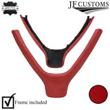 DARK RED LEATHER STEERING WHEEL LOWER TRIM COVER+FRAME FOR PORSCHE 911 997 987