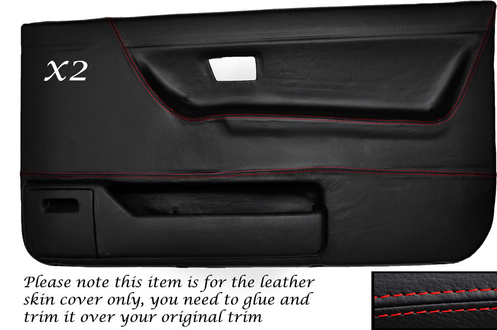 RED STITCH 2X FRONT DOOR CARD SKIN COVERS FITS VW GOLF MK2 JETTA 83-92 3DR
