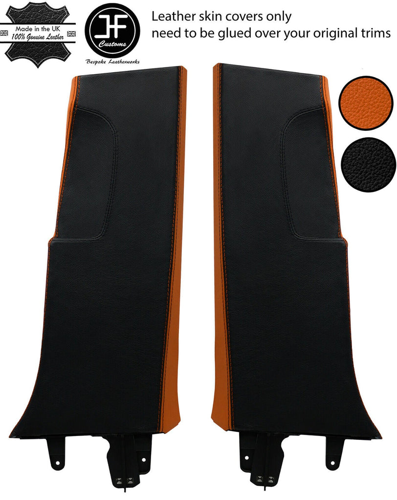 BLACK ORANGE REAL LEATHER  2X LOWER B PILLAR COVERS FOR SEAT LEON MK2 1P 2005-11