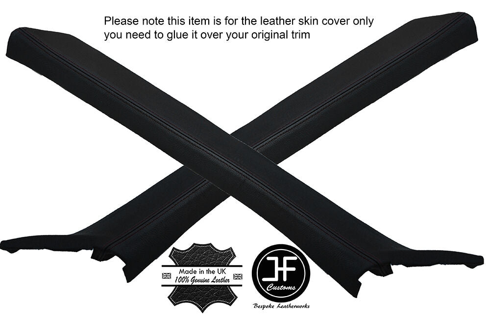 BLACK STITCHING 2X A POST PILLAR LEATHER COVERS FITS FORD MONDEO MK3 2001-2006