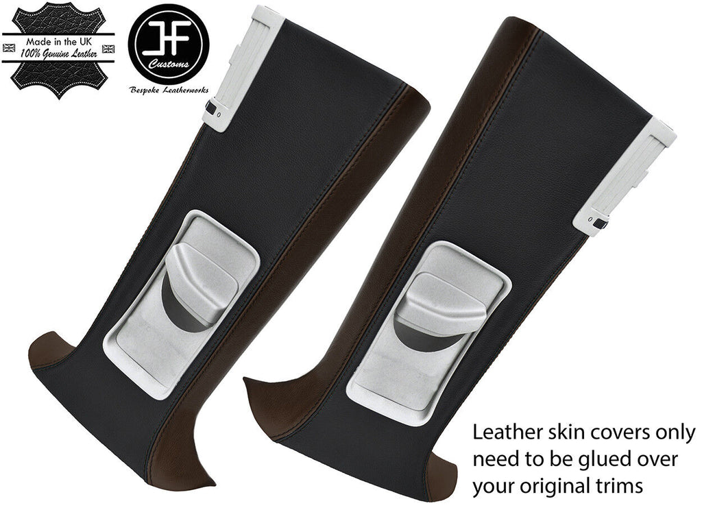 BLACK & BROWN LEATHER 2X UPPER B PILLAR COVERS FOR VW T5 TRANSPORTER SHUTTLE