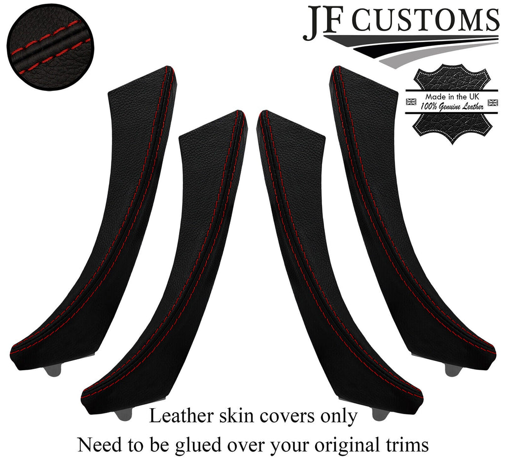 D RED STITCH ITALIAN LEATHER 4X FRONT REAR DOOR HANDLE COVERS FOR BMW E90 E91