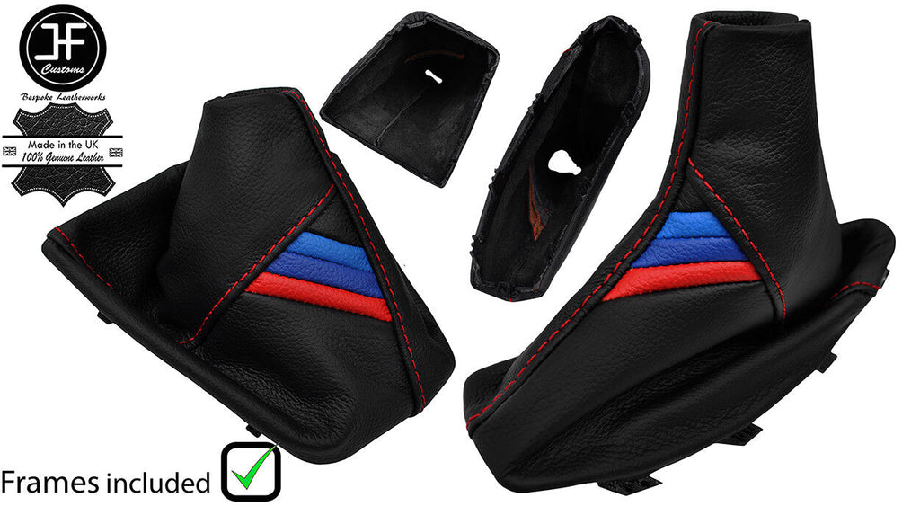 RED STITCH TRI STRIPE LEATHER GAITER SET+PLASTIC FRAME FOR BMW X3 E83 03-10