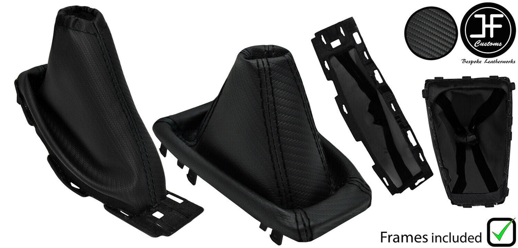 BLACK STITCH CARBON VINYL MANUAL GAITER SET +PLASTIC FRAME FOR FORD FOCUS 14-18
