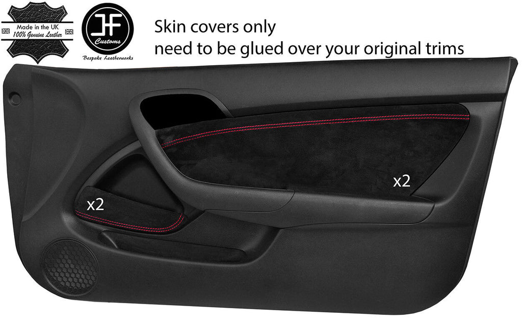 RED  STITCH 2X DOOR CARD+POCKET TRIM SUEDE COVERS FITS HONDA INTEGRA DC5 02-06