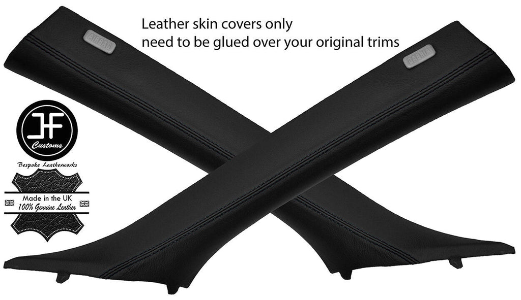 BLACK STITCH 2X A PILLAR REAL LEATHER COVERS FOR BMW 6 SERIES E63 COUPE 04-10
