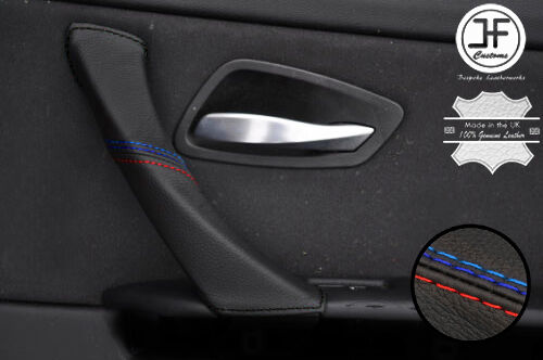 BLACK & TRI STICH 1X PASSENGER DOOR HANDLE LEATHER COVER FOR BMW E90 E91 E92 E93