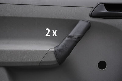 black stitch FITS VW CADDY 04-10 2X FRONT DOOR HANDLE LEATHER COVERS CUSTOM NEW