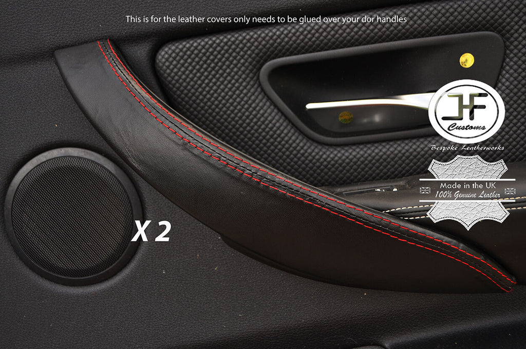 RED STITCHING 2X REAR DOOR HANDLE TRIM LEATHER COVERS FITS BMW F30 2012-2017