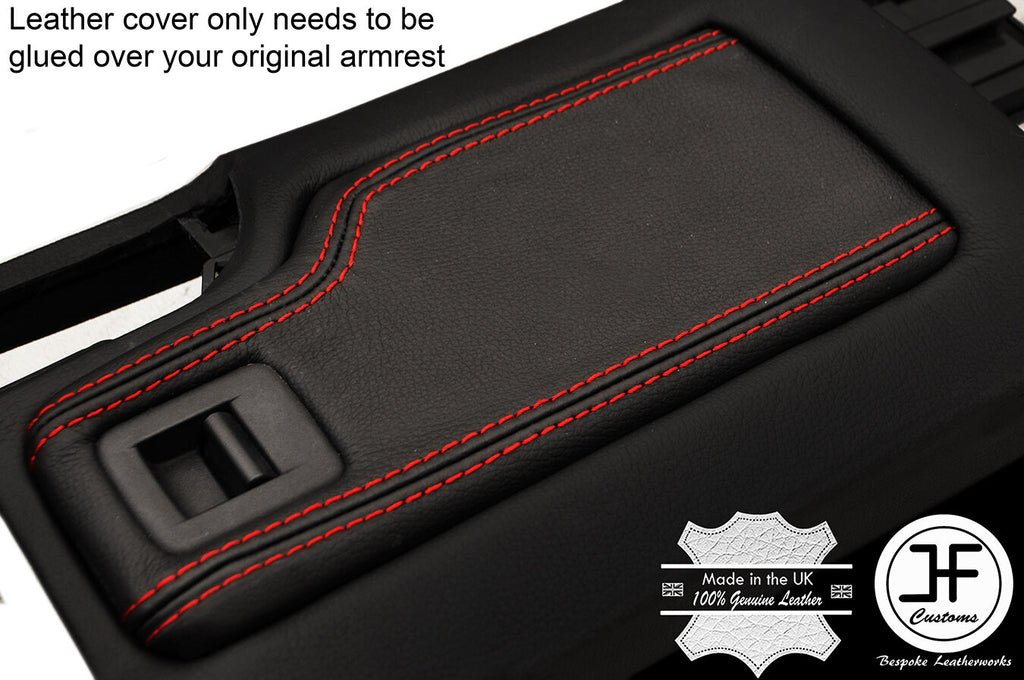 RED STITCHING REAL LEATHER ARMREST LID COVER FITS MAZDA MX5 MK3 3.5 2009-2015
