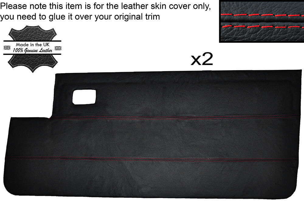 RED STITCH 2X FRONT DOOR CARD SKIN COVERS FITS PEUGEOT 309 1985-1993 3 DOOR