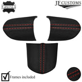 RED STITCH LEATHER 3-SPOKE STEERING TRIM COVERS+FRAMES FOR MINI R50 R52 R53