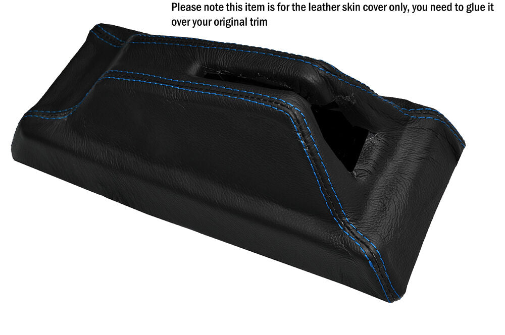 BLUE STITCH CENTRE CONSOLE HANDBRAKE HOUSING LEATHER COVER FITS PEUGEOT 205