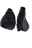 BLACK STITCH FITS VOLVO S80 1998-2005 BLACK LEATHER HANDBRAKE GEAR GAITERS SET