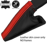 BLACK & RED  STRIPE REAL LEATHER HANDBRAKE GAITER FITS FORD FIESTA 2017-2019