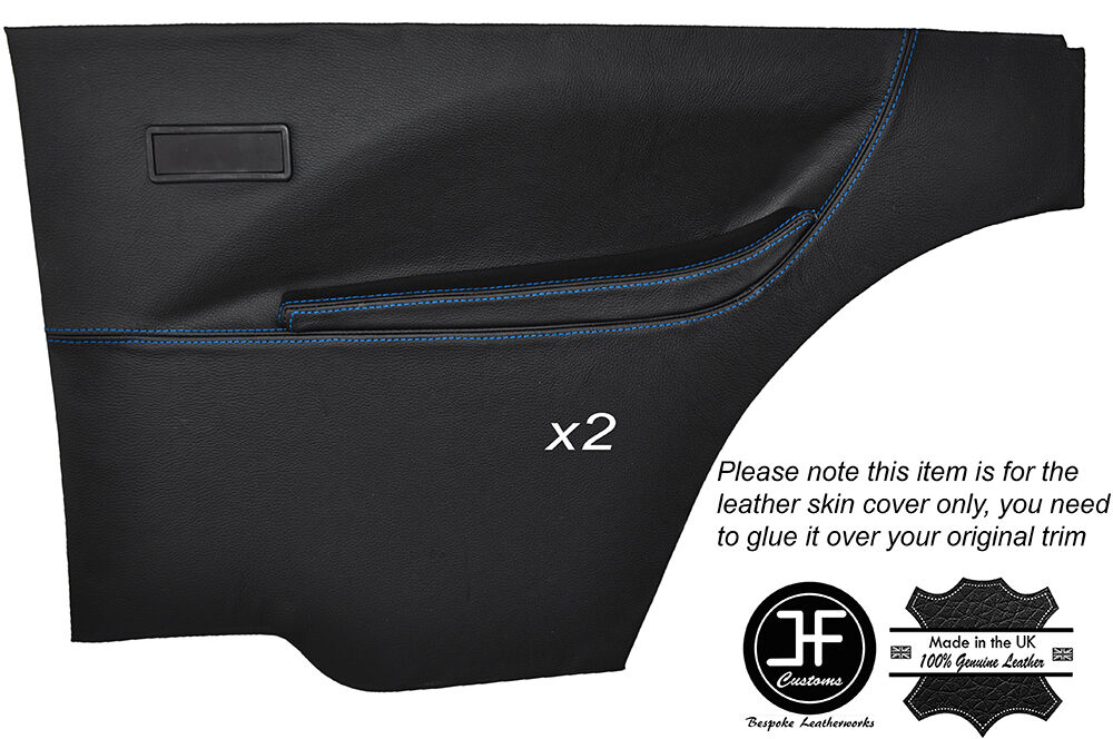 BLUE STICH 2X REAR FULL DOOR CARD LEATHER COVER FITS FORD ESCORT MK1 COUPE 2DR