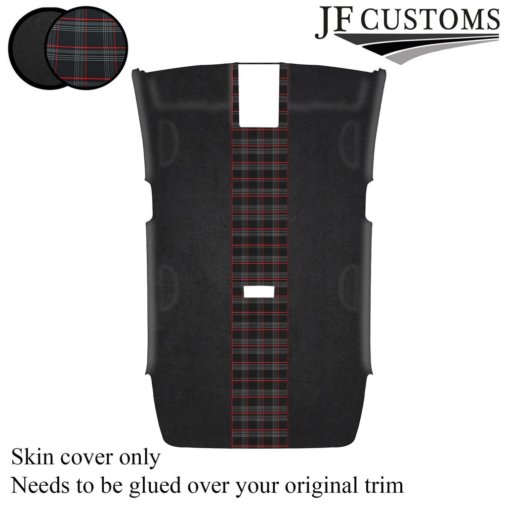 RED STITCH TARTAN D GREY LUXE SUEDE HEADLINER COVER FOR VW GOLF MK7 13-19 3DR