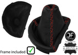 RED CROSS STITCH LEATHER AUTO GEAR GAITER+PLASTIC FRAME FOR AUDI TT MK2 06-14