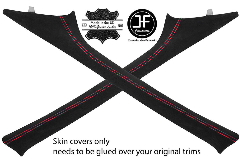 RED STITCH 2X A PILLAR REAL SUEDE COVERS FITS VAUXHALL VIVARO PRIMASTAR 01-14