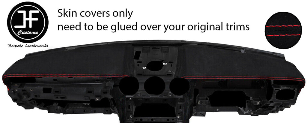 RED STITCH 2X TOP DASH PAD TRIM SUEDE COVERS FOR FORD MUSTANG 2015-2019