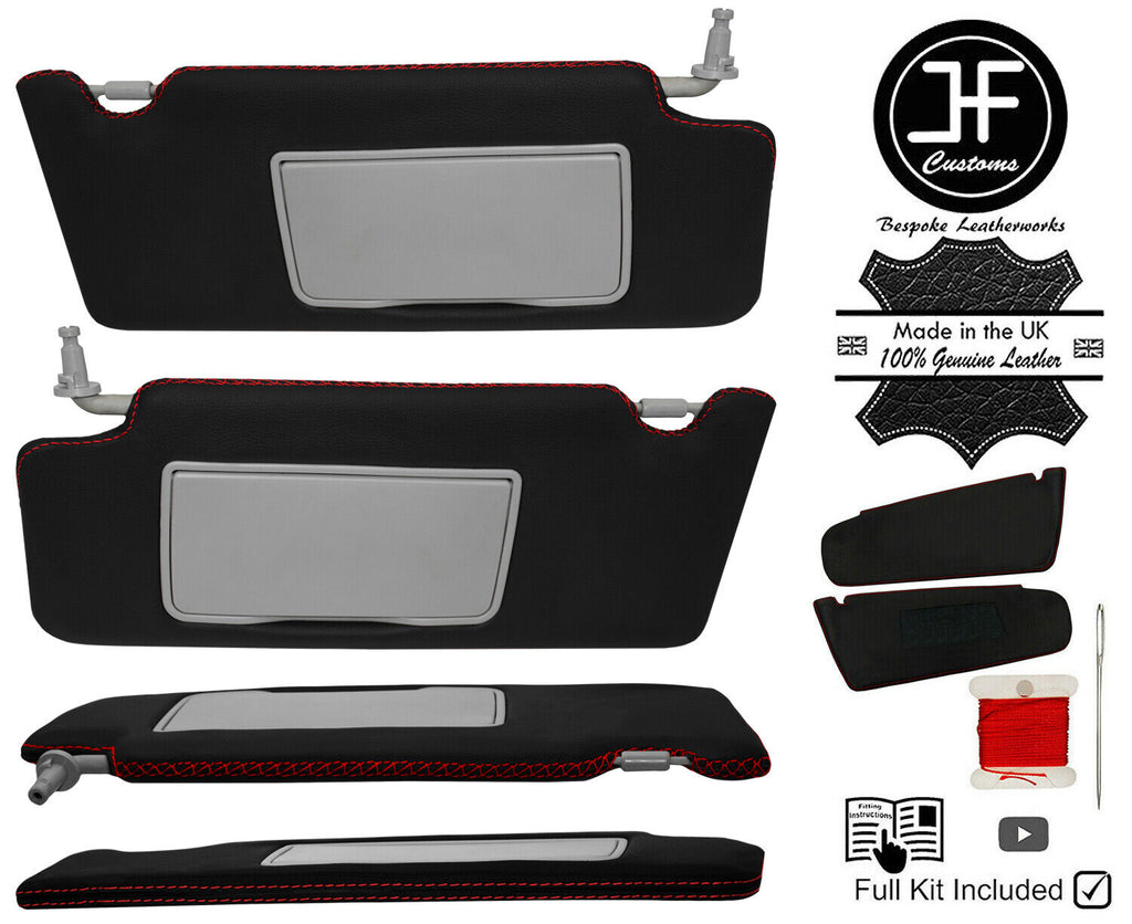 RED  CROSS STITCH 2X SUN VISOR LEATHER COVERS FITS HONDA CIVIC IX MK9 12-18