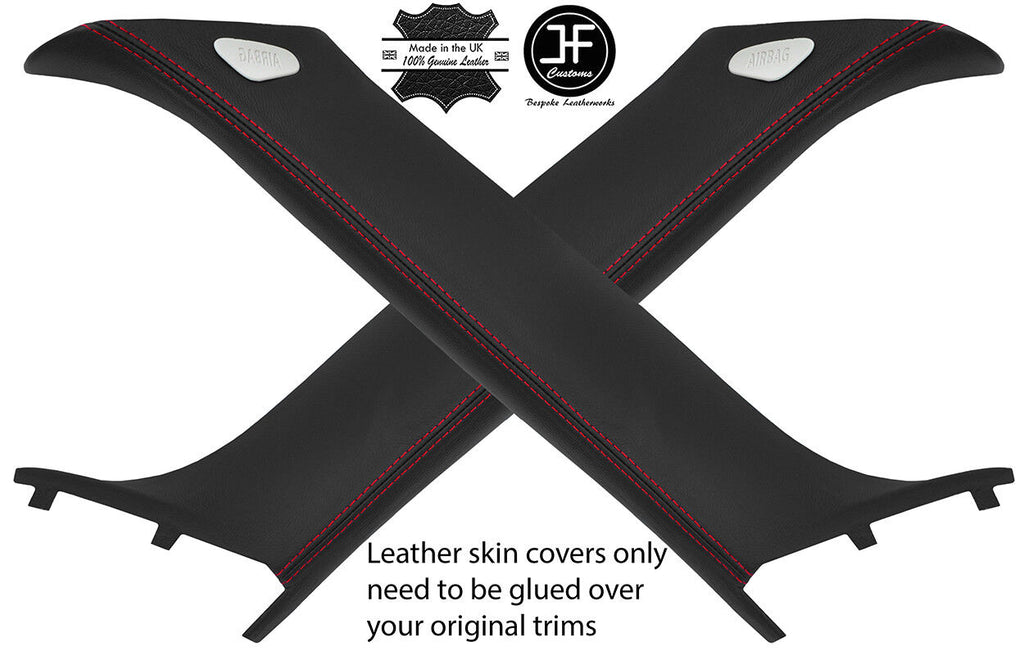 RED STITCH 2X A PILLAR REAL LEATHER COVERS FITS BMW MINI COOPER R56 07-13